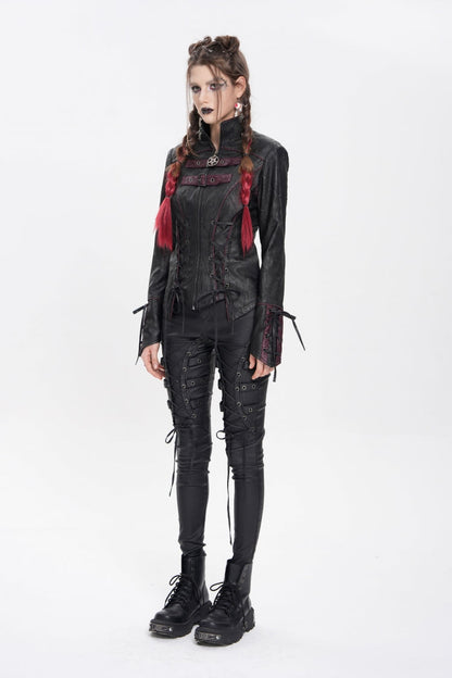 Black Pentacle Lace-Up Buckle Women's Punk Jacket