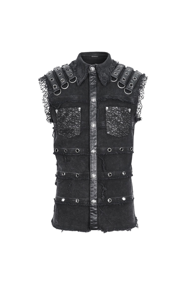 Black Lapel Collar Studded Slim Men's Punk Vest