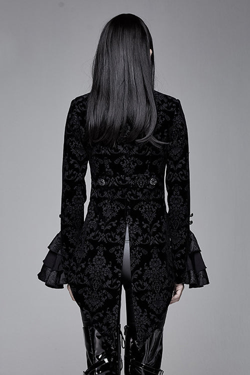 Black Gothic Lotus Leaf Corsage False Two Piece Womens Swallow Tailed Coats
