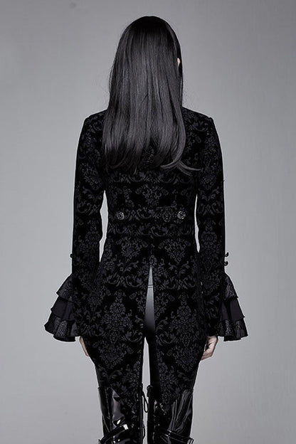 Black Gothic Lotus Leaf Corsage False Two Piece Womens Swallow Tailed Coats