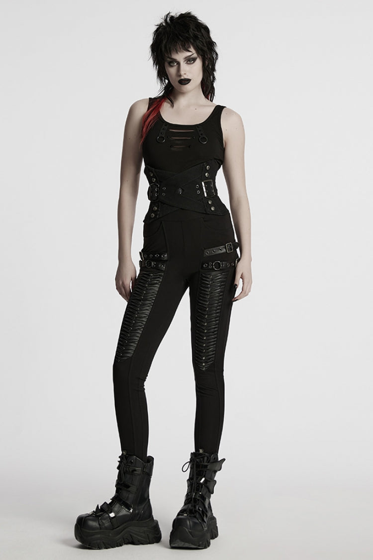 Black Interlaced Lace-Up Buckle Women's Punk Underbust Corset