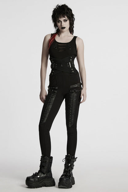 Black Interlaced Lace-Up Buckle Women's Punk Underbust Corset