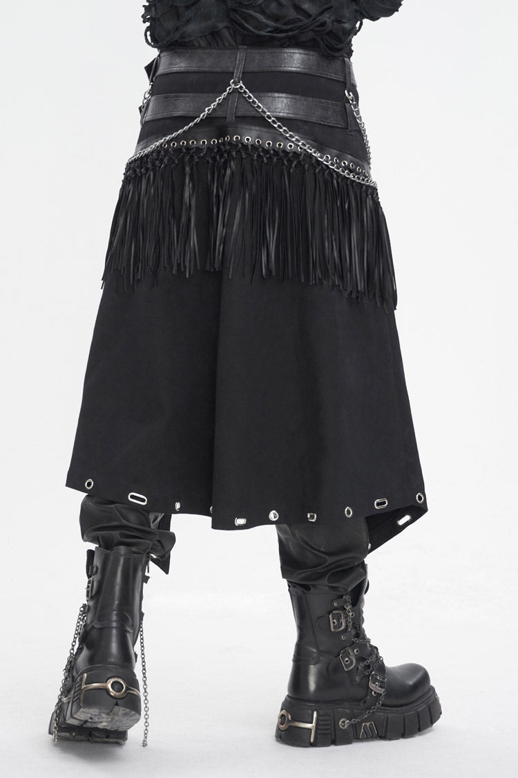 Black Irregular Double Belt Tassels Men's Gothic Skirt