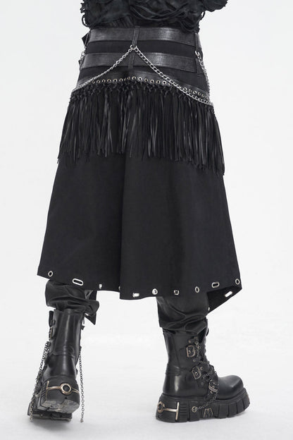 Black Irregular Double Belt Tassels Men's Gothic Skirt