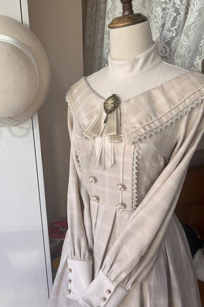 Apricot [Fontainebleau] Long Sleeves Plaid Print Bowknot Elegant Sweet Lolita Dress