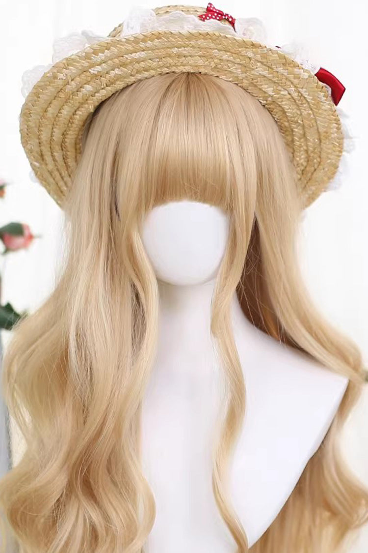 Almond Blonde Long Wavy Blunt Bangs Daily Sweet Lolita Wig