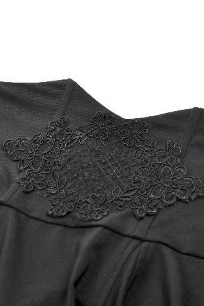 Black High Waisted Floral Printed Lace Mesh Women's Gothic Elegant Long Skirt