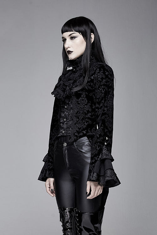 Black Gothic Lotus Leaf Corsage False Two Piece Womens Swallow Tailed Coats