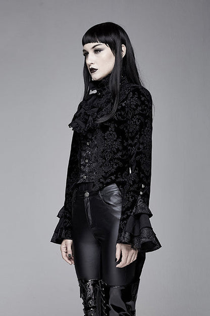 Black Gothic Lotus Leaf Corsage False Two Piece Womens Swallow Tailed Coats