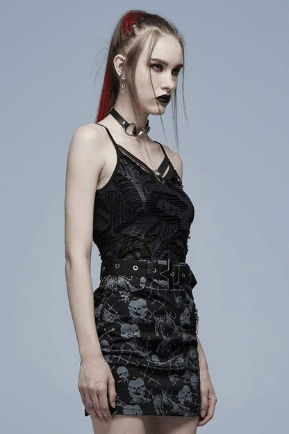 Black Gothic Daily Stretch Knit Metal Skull Decoration Sexy Women's Camisoles