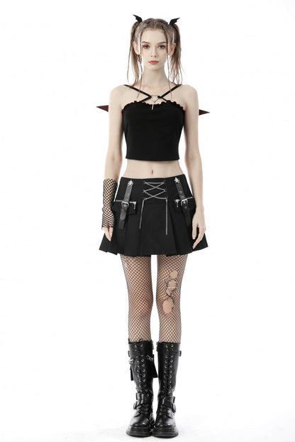 Black Cross Lace-Up Bat Wings Backless Women's Punk Rock Crop Top