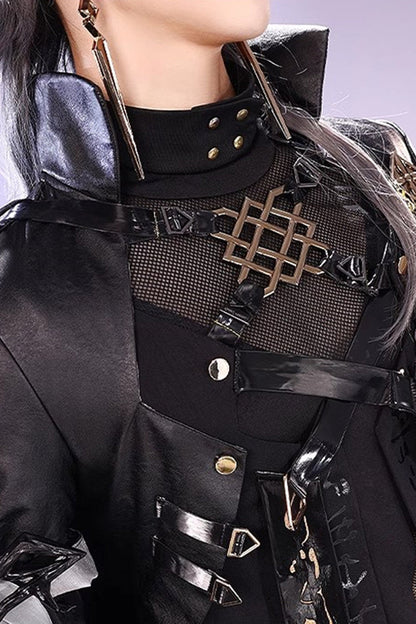 Black Prince Stand Collar Long Sleeves Print Lace-Up Gorgeous Cool Ouji Lolita Set
