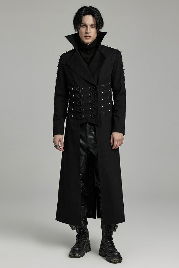 Black Lapel Collar Slim Studded Men's Punk Coat