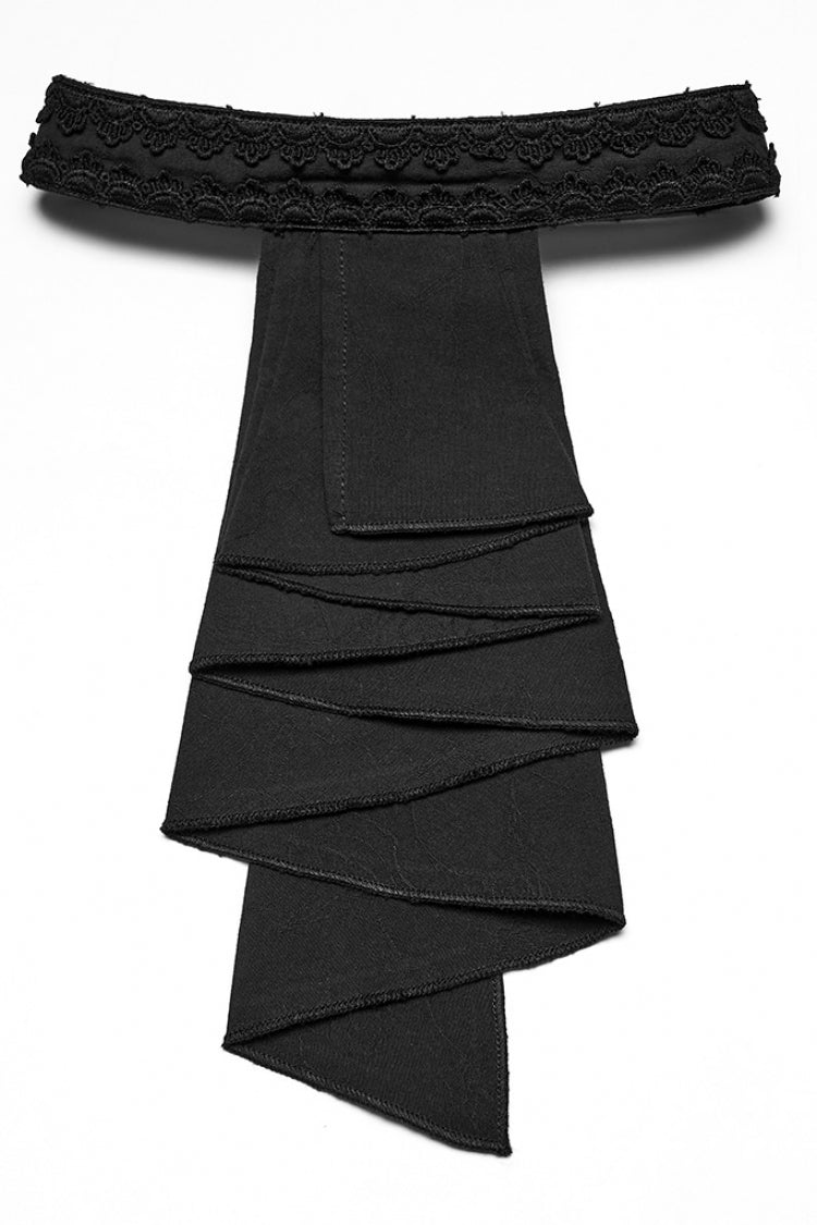 Black Lapel Collar Long Puff Sleeves Men's Gothic Blouse with Detachable Necktie White