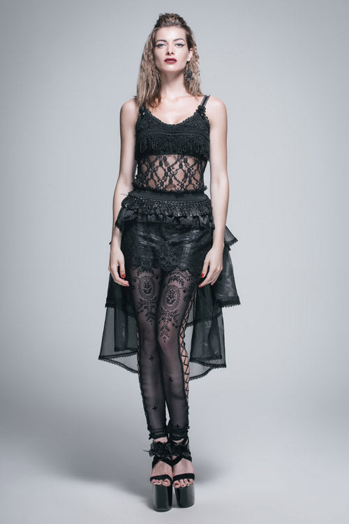 Black Gothic Elastic Waist Organza Swing Multi Layer Lace Sexy Puffy Womens Half Skirt