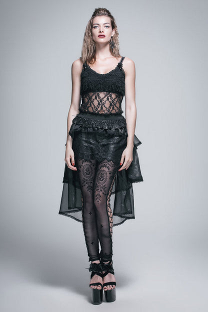 Black Gothic Elastic Waist Organza Swing Multi Layer Lace Sexy Puffy Womens Half Skirt