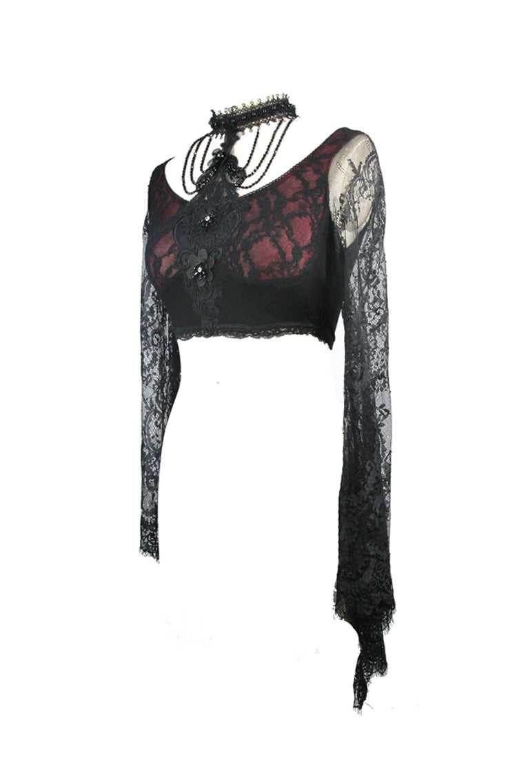 Black Lace Super Short Openwork Sunscreen Long Sleeve Women's Gothic Shirt