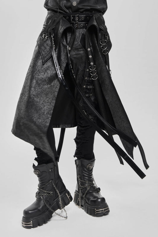 Black D-ring Buckle Zipper Men's Punk Skirt