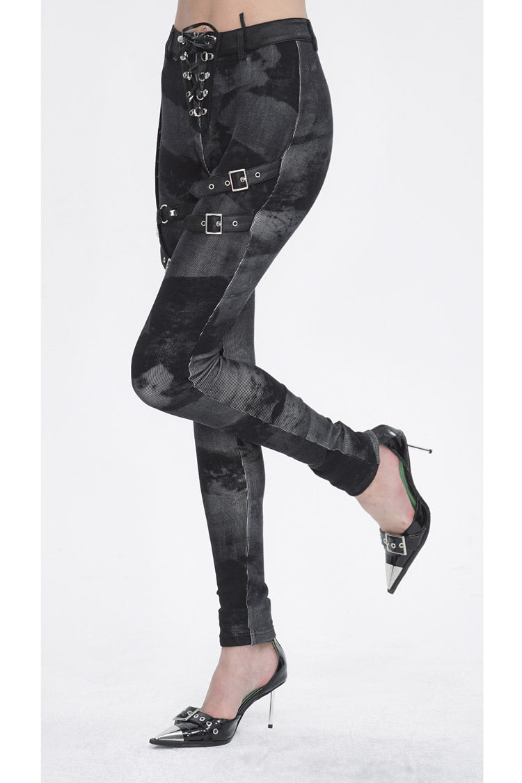 Black High Waisted Print Women's Punk Pants