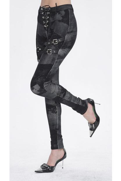 Black High Waisted Print Women's Punk Pants