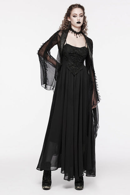 Black Floral Embroidery Lace-Up Women's Gothic Slip Dress
