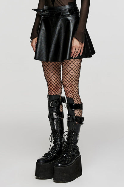 Black Lace-Up Faux Leather Devil Sharp Corner Women's Steampunk Short Skirt