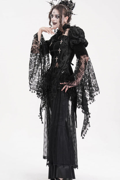 Black Long Sleeves Hollow Lace Tassels Women's Gothic Jacket