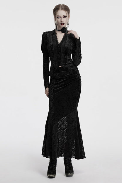 Black Batwing Hollow Embroidery Stitching Lace Women's Gothic Fishtailed Skirt