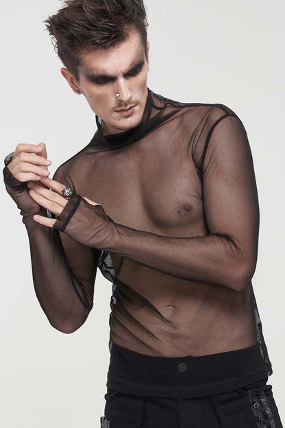 Black Gothic Elasticity Perspective Rhombus Net Yarn Men's Shirt