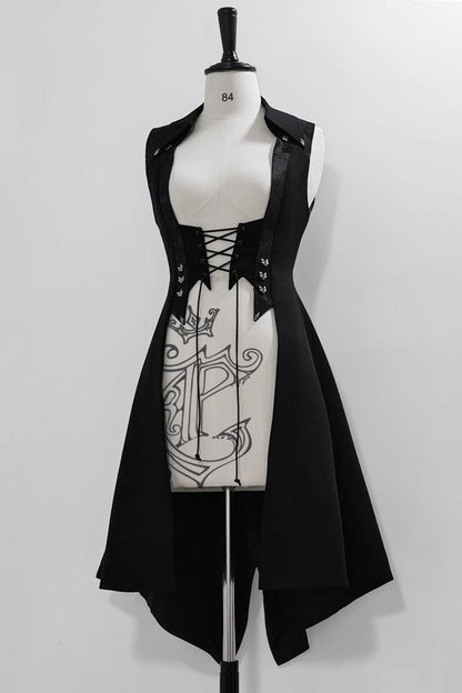 Black Lace-Up Slim Gothic Vintage Prince Ouji Lolita Long Vest