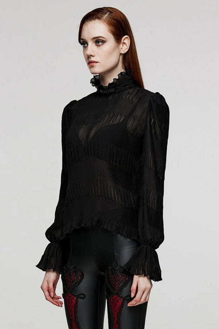 Black Long Puff Sleeves Lace Womens Gothic Blouse