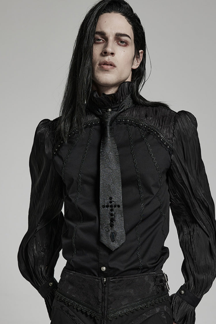 Black Cross Spike Print Embroidery Men's Gothic Tie