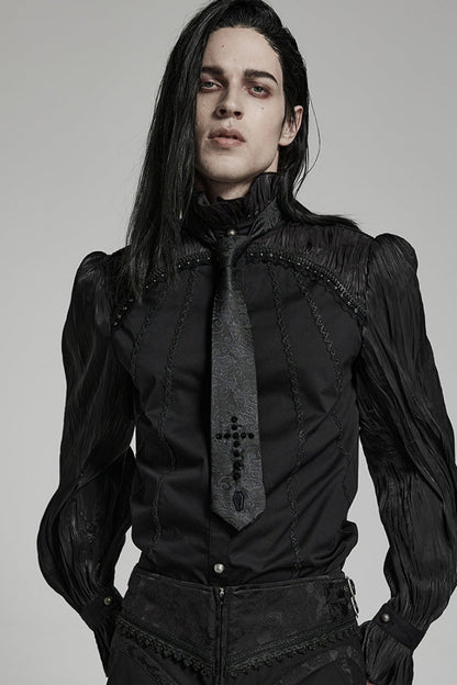 Black Cross Spike Print Embroidery Men's Gothic Tie