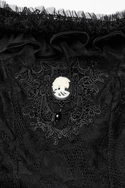 Black Off Shoulder Short Sleeves Multi-Layered Embroidery Women's Punk Dress