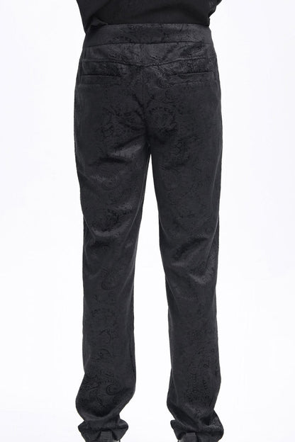 Black Floral Branded Print Embroidery Zipper Men's Gothic Pants