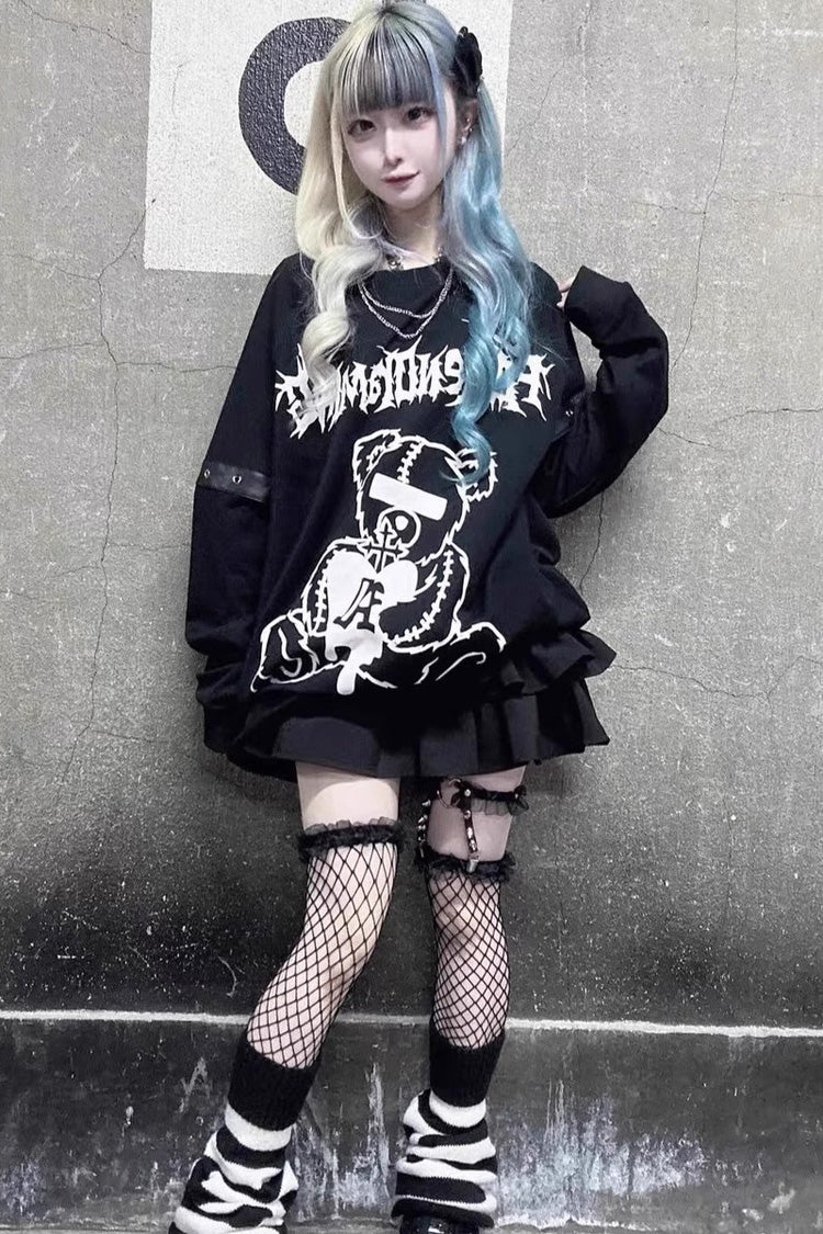 Black High Waisted Ruffle Leather Buckle Gothic Jirai Kei Japanese Skirt