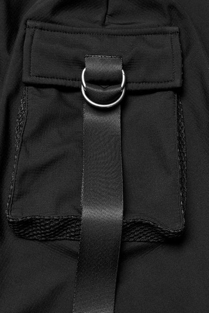 Black Irregular Hooded Buckle Straps Men's Punk Cloak