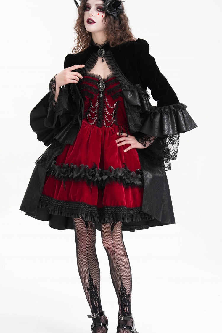 Black Long Sleeves Ruffle Lace Mesh Women's Gothic Jacket