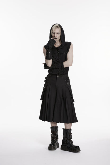 Black Buckled Big Pockets Pleated Men's Punk Pants