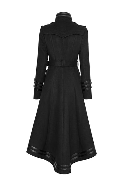 Black Military Uniform Double Breasted Womens Long Gothic Coat With Belt