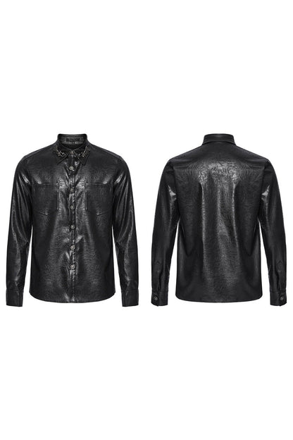 Black Lapel Collar Long Sleeves Buckle Skull Metal Men's Gothic Blouse