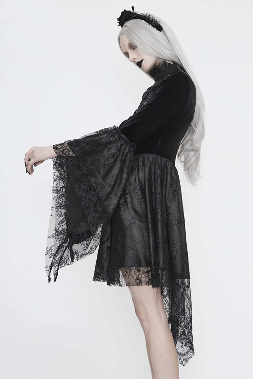 Black Chest Embroidered Beaded Off Shoulder Womens Gothic Dress