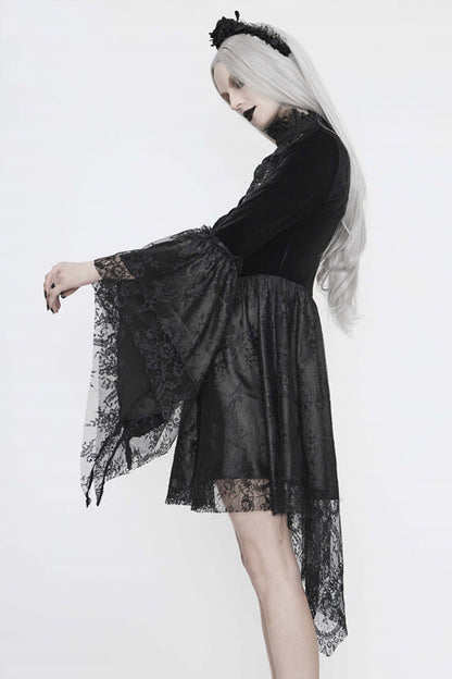 Black Chest Embroidered Beaded Off Shoulder Womens Gothic Dress