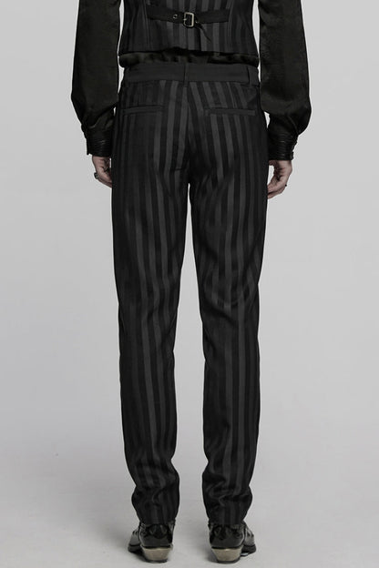 Black High Waisted Striped Print Men's Gothic Suit Pants