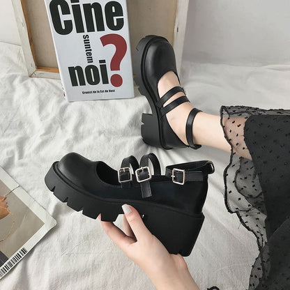 Black Metallic Buckle Platform Black Sweet Lolita Shoes
