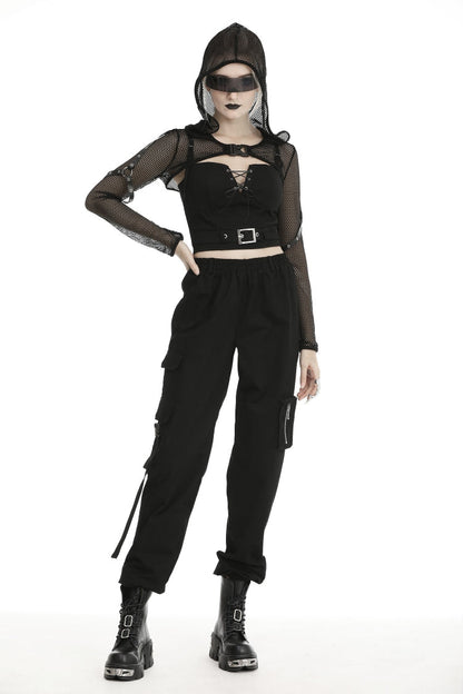 Black Long Sleeves Fishnet Mesh Women's Gothic Punk Hooded Cape