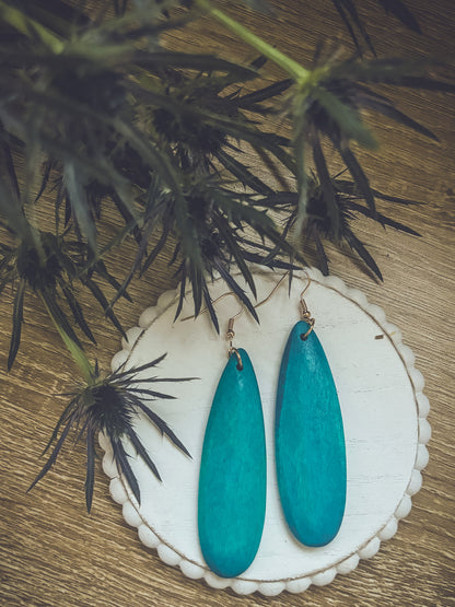 Beautiful Wooden Turquoise Drop Earrings