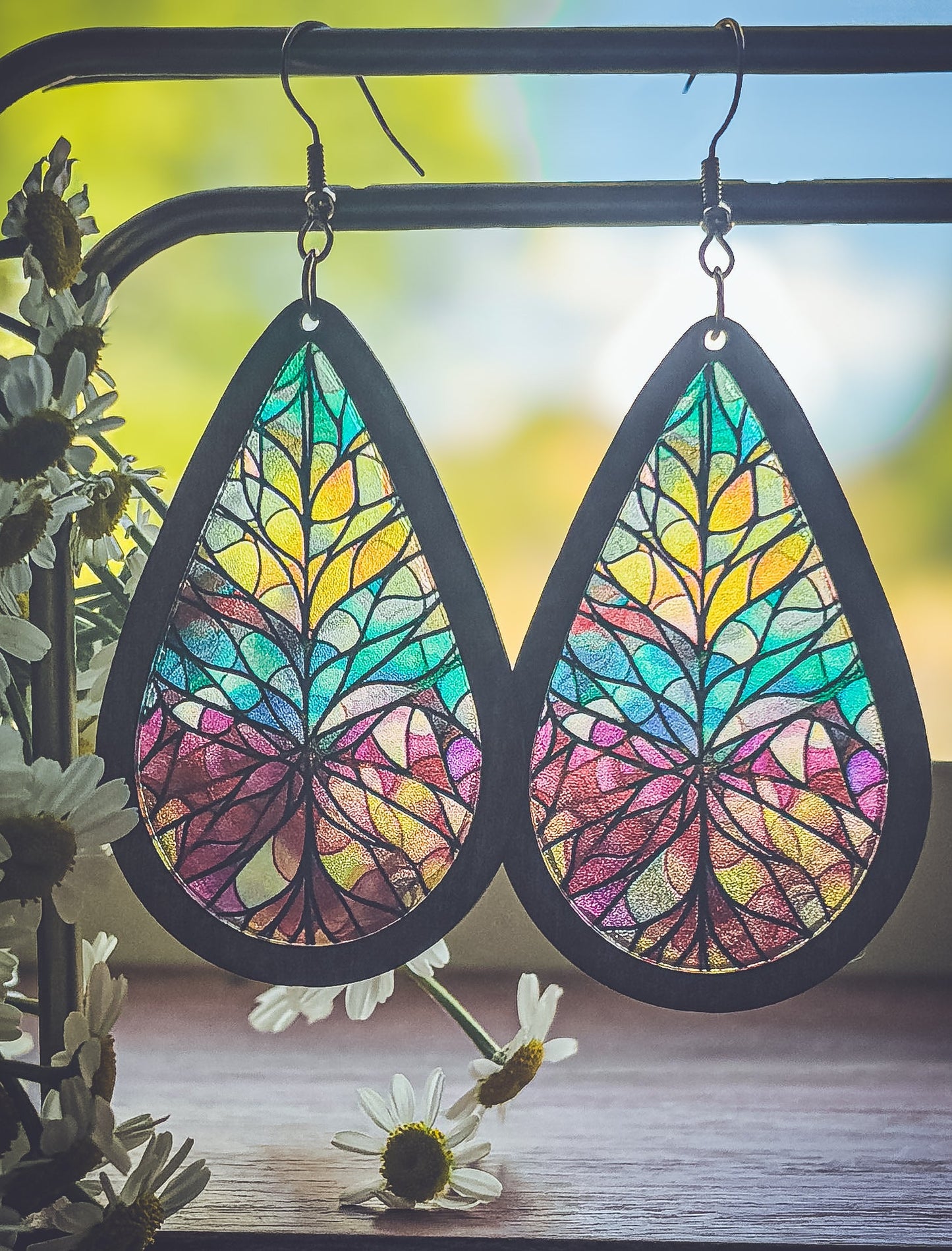 Beautiful Wood and Stained Glass Effect Earrings
