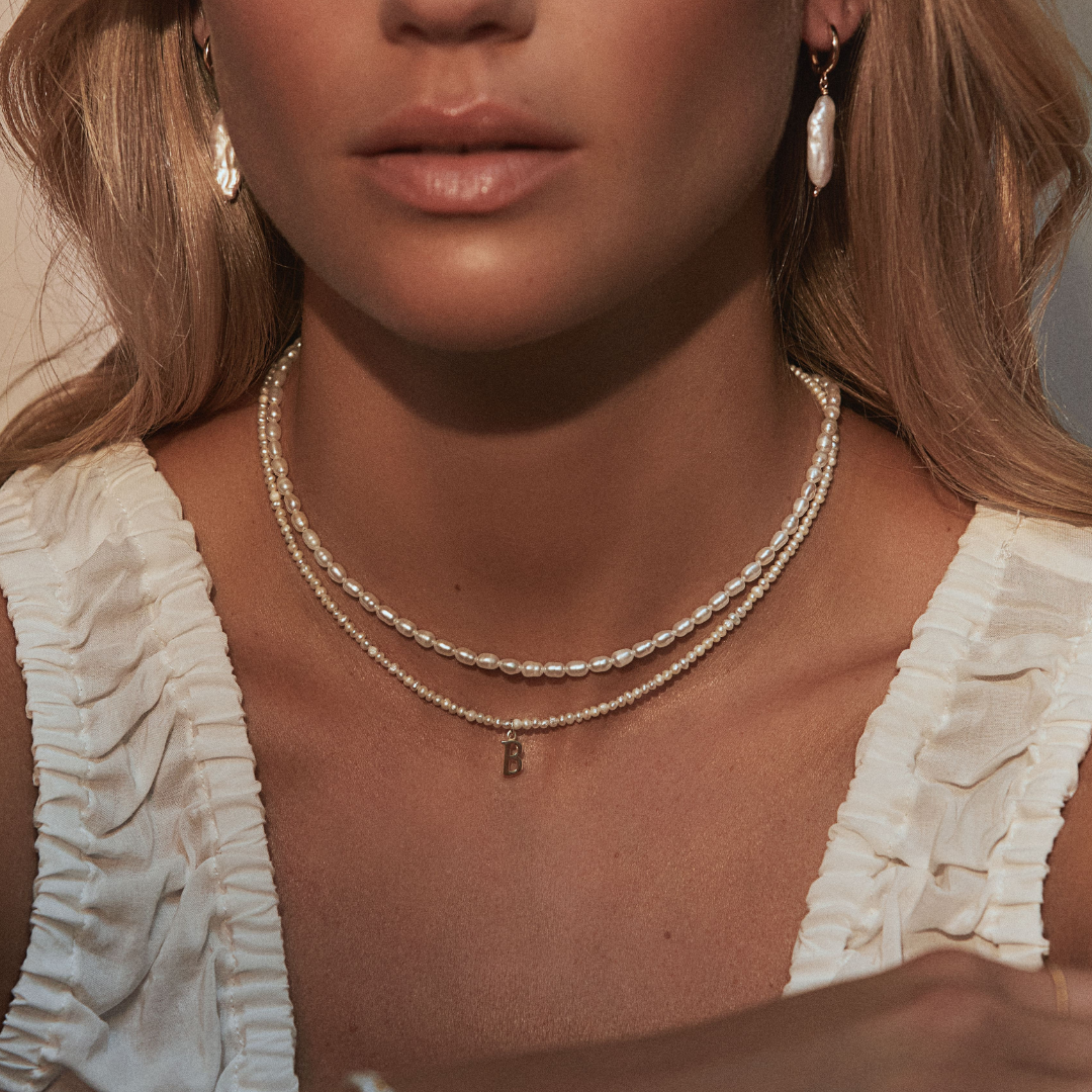 Gold Small Pearl Initial Letter Choker