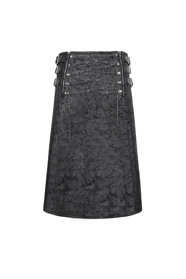 Black Print Chain Multi Buckle Men's Gothic Skirt
